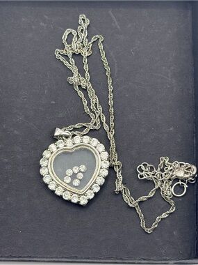 Silver Heart Pendant with Floating Crystals